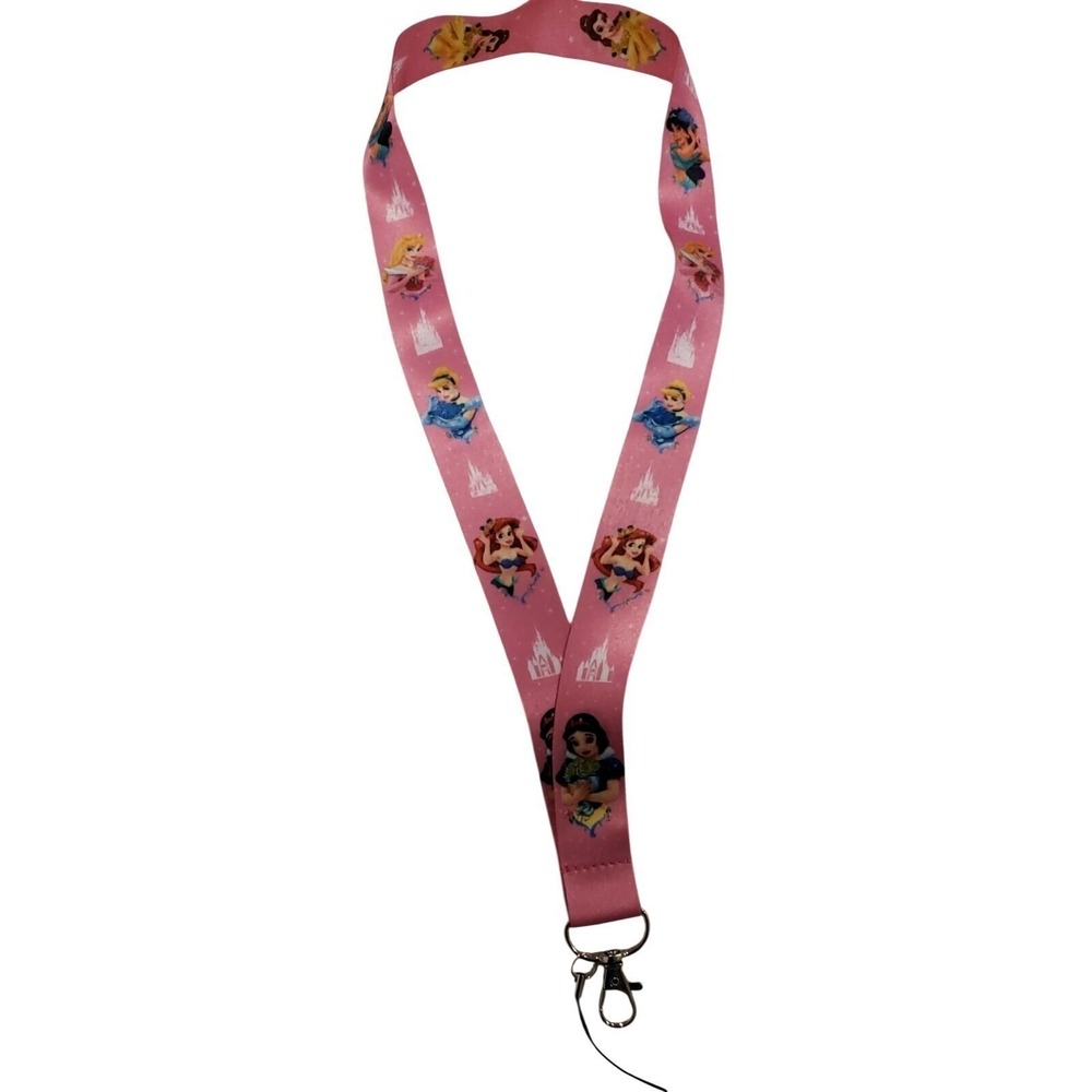 Disney Princess Pink Lanyard Pin Trading Neck Strap Snow Belle Ariel Aurora NEW